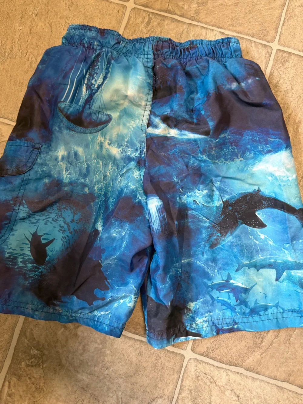 OP Two-Tone Boy’s Blue Swim Shorts with Realistic Ocean Scene